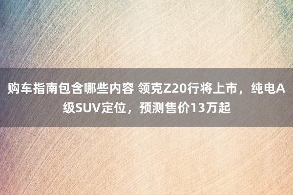 购车指南包含哪些内容 领克Z20行将上市，纯电A级SUV定位，预测售价13万起