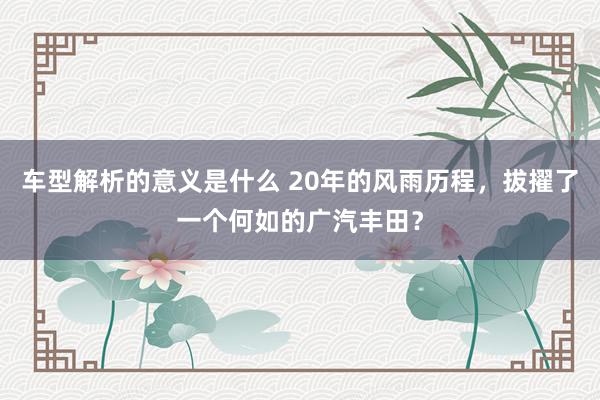 车型解析的意义是什么 20年的风雨历程，拔擢了一个何如的广汽丰田？