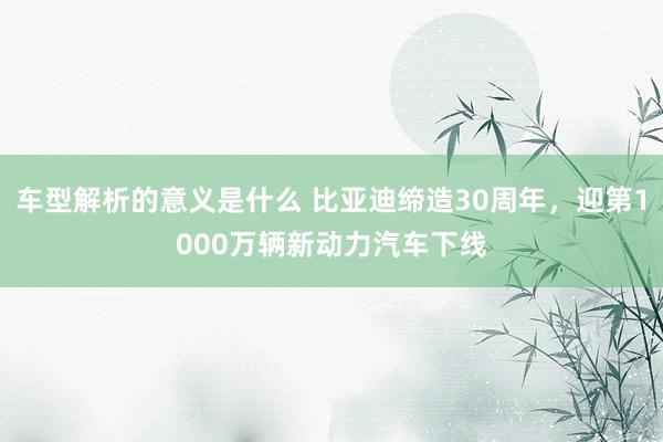 车型解析的意义是什么 比亚迪缔造30周年，迎第1000万辆新动力汽车下线