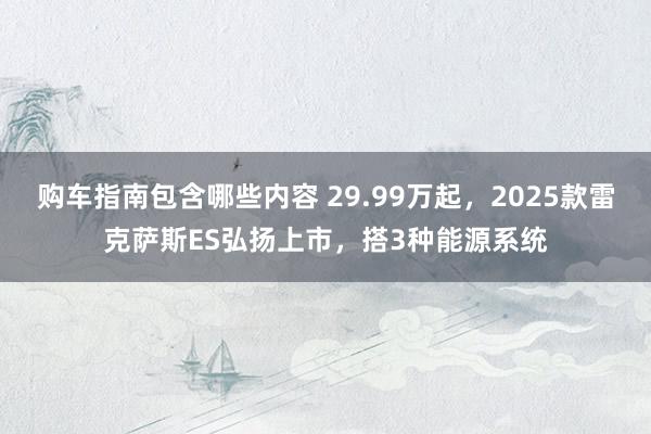 购车指南包含哪些内容 29.99万起，2025款雷克萨斯ES弘扬上市，搭3种能源系统