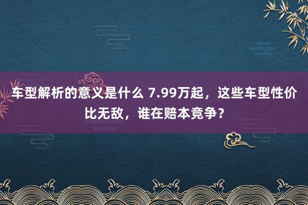 车型解析的意义是什么 7.99万起，这些车型性价比无敌，谁在赔本竞争？