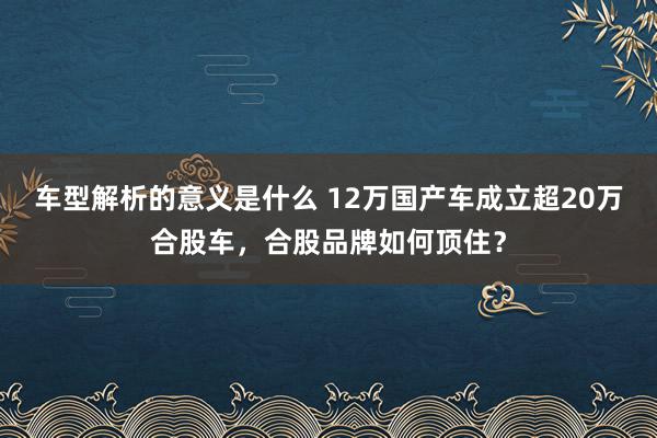 车型解析的意义是什么 12万国产车成立超20万合股车，合股品牌如何顶住？