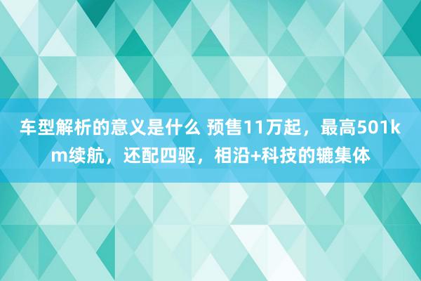 车型解析的意义是什么 预售11万起，最高501km续航，还配四驱，相沿+科技的辘集体