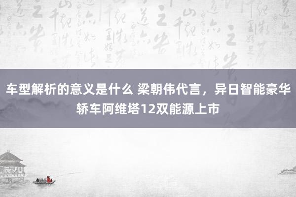 车型解析的意义是什么 梁朝伟代言，异日智能豪华轿车阿维塔12双能源上市