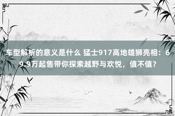 车型解析的意义是什么 猛士917高地雄狮亮相：69.9万起售带你探索越野与欢悦，值不值？