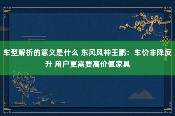 车型解析的意义是什么 东风风神王鹏：车价非降反升 用户更需要高价值家具