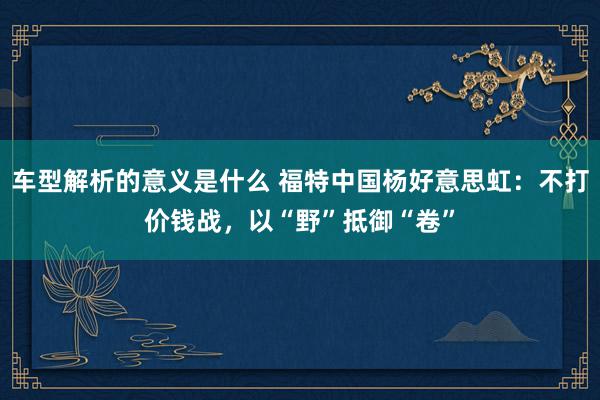 车型解析的意义是什么 福特中国杨好意思虹：不打价钱战，以“野”抵御“卷”