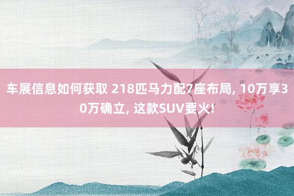 车展信息如何获取 218匹马力配7座布局, 10万享30万确立, 这款SUV要火!