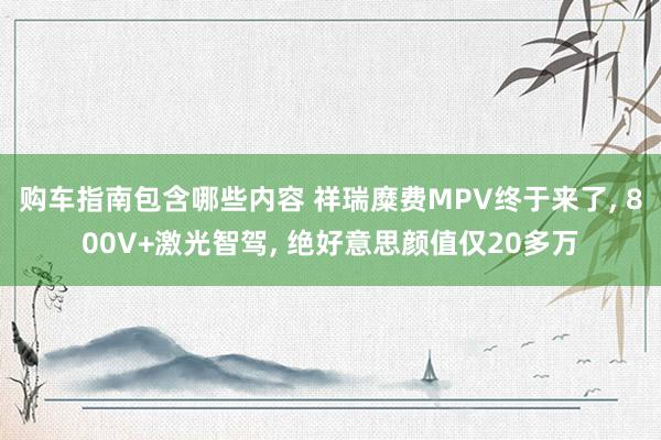 购车指南包含哪些内容 祥瑞糜费MPV终于来了, 800V+激光智驾, 绝好意思颜值仅20多万