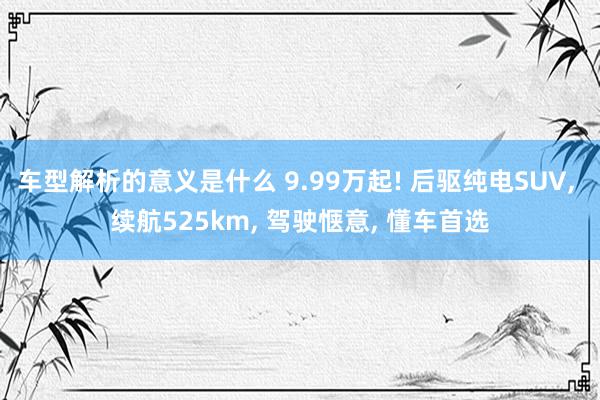 车型解析的意义是什么 9.99万起! 后驱纯电SUV, 续航525km, 驾驶惬意, 懂车首选