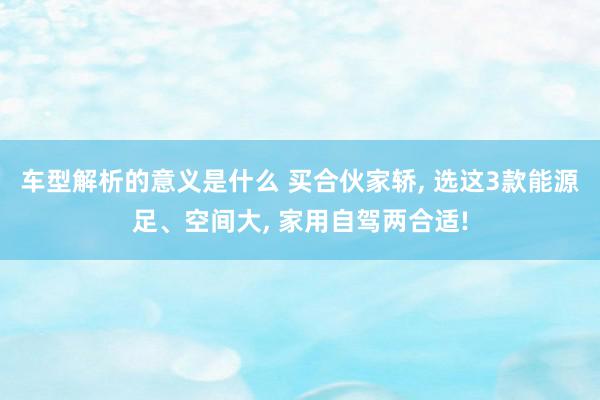 车型解析的意义是什么 买合伙家轿, 选这3款能源足、空间大, 家用自驾两合适!