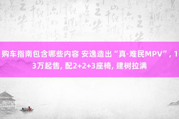 购车指南包含哪些内容 安逸造出“真·难民MPV”, 13万起售, 配2+2+3座椅, 建树拉满