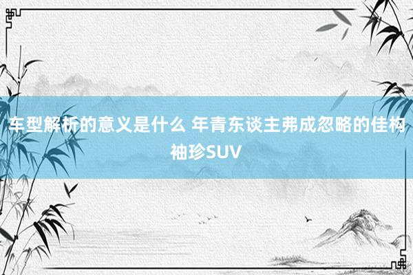 车型解析的意义是什么 年青东谈主弗成忽略的佳构袖珍SUV