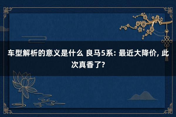 车型解析的意义是什么 良马5系: 最近大降价, 此次真香了?