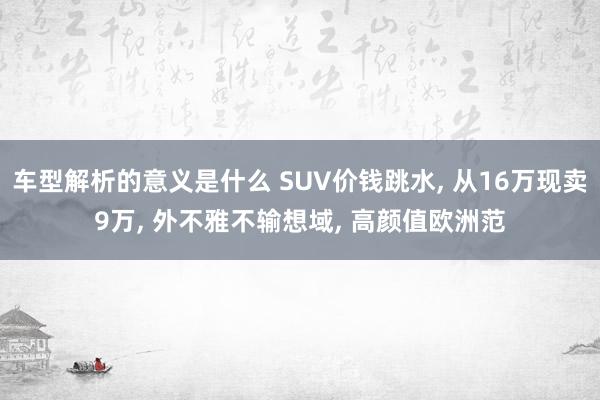 车型解析的意义是什么 SUV价钱跳水, 从16万现卖9万, 外不雅不输想域, 高颜值欧洲范