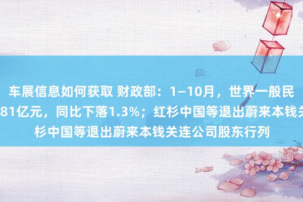 车展信息如何获取 财政部：1—10月，世界一般民众预算收入184981亿元，同比下落1.3%；红杉中国等退出蔚来本钱关连公司股东行列