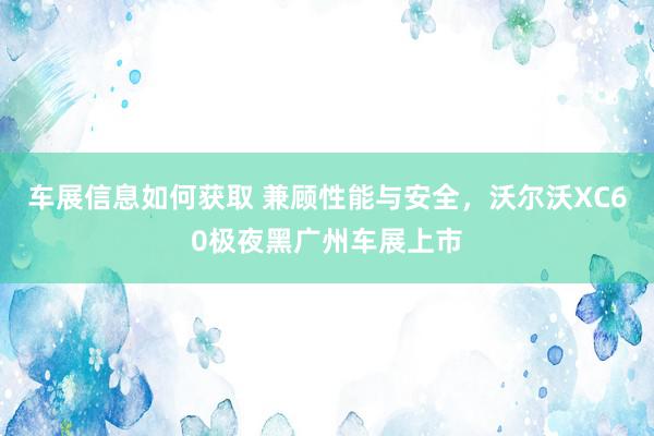 车展信息如何获取 兼顾性能与安全，沃尔沃XC60极夜黑广州车展上市