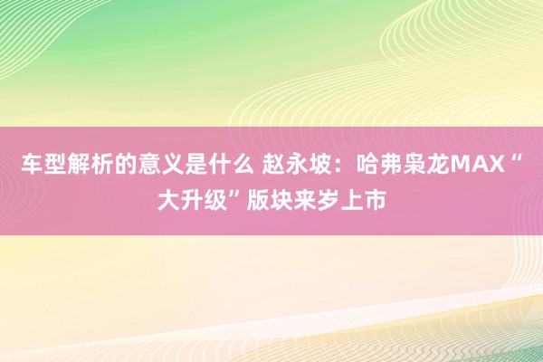 车型解析的意义是什么 赵永坡：哈弗枭龙MAX“大升级”版块来岁上市